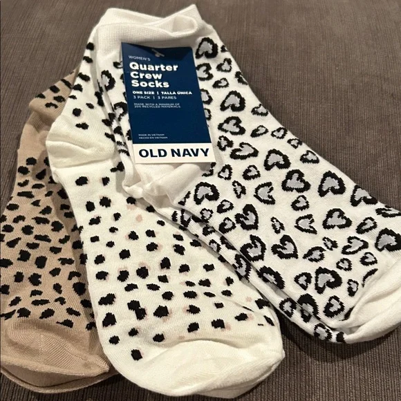 OLD NAVY QUARTER CREW SOCKS Animal Print 3pck NWT
