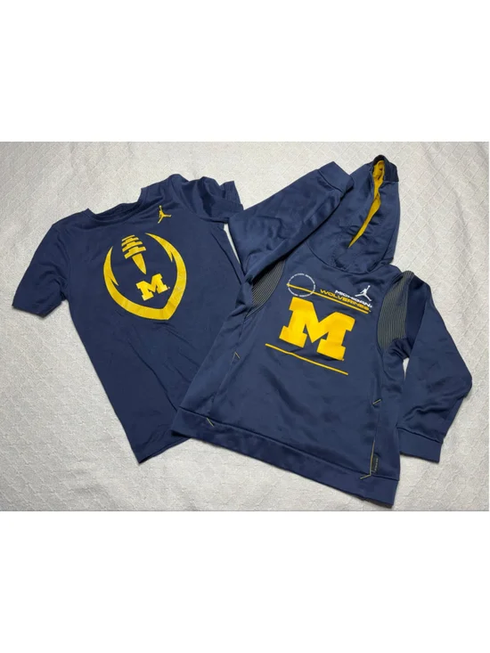Nike Jordan Michigan Wolverines Youth Bundle Football T-Shirt M & Hoodie SZ? GUC