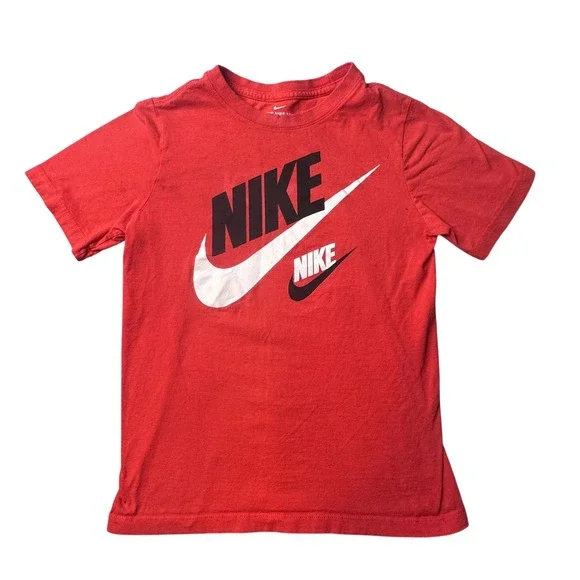 Nike T-Shirt Kids Medium Red Double Swoosh Logo Graphic Short Sleeve Tee