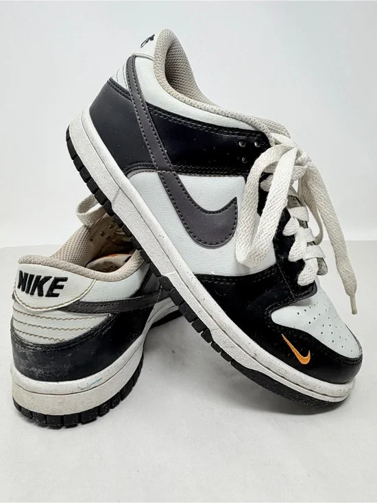 Size 4.5 Y Nike Dunk Low Black White Orange Swoosh Sneakers Y2K Skater