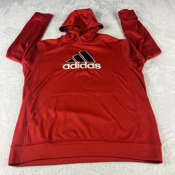 Adidas Hoodie Kids XL-18 Red Excellent Embroidered Logo Athletic Sweatshirt