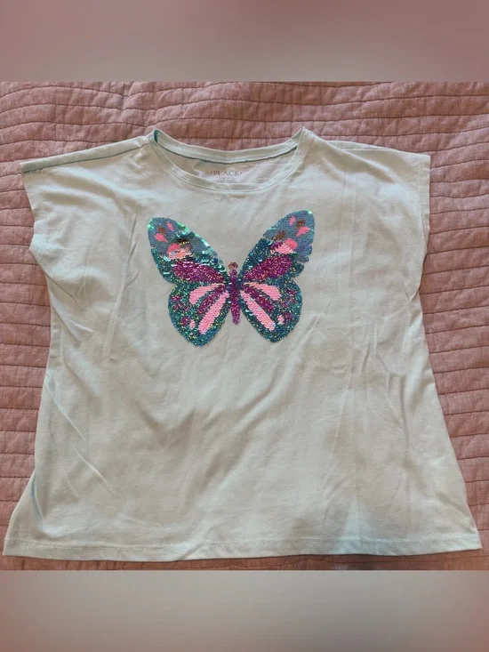 NWOT The Children's Place Mint Short Sleeve Tee with Sequin Butterfly