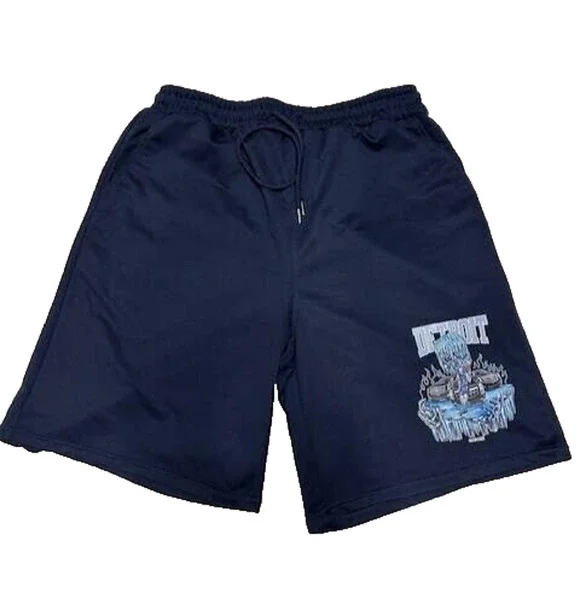 Detroit Motorcade Pistons Mens L Navy Basketball Graphic Athletic Shorts