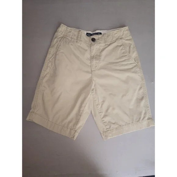 ​American Eagle Mens Chino Shorts Khaki Beige Size 26 W26 Flat Front Casual