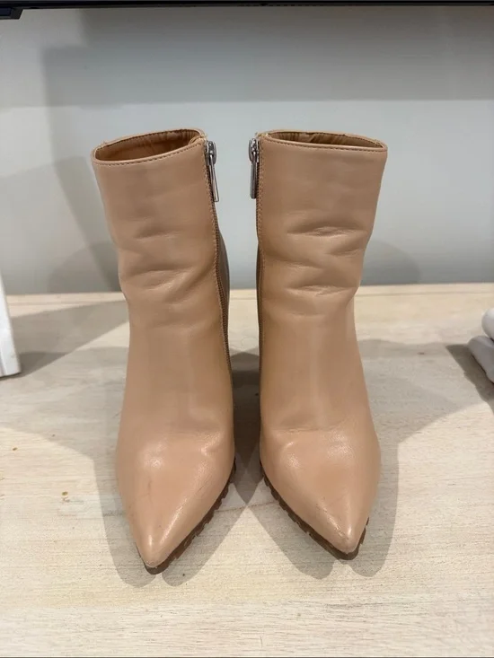 PrettyLittleThing Beige Pointed Toe Ankle Booties with Side Zipper