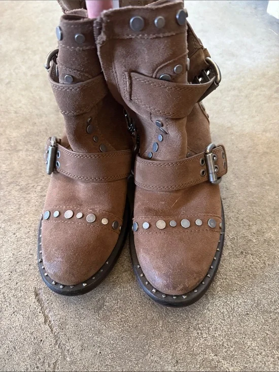 Sam Edelman Brown Suede Studded Buckle Ankle Boots