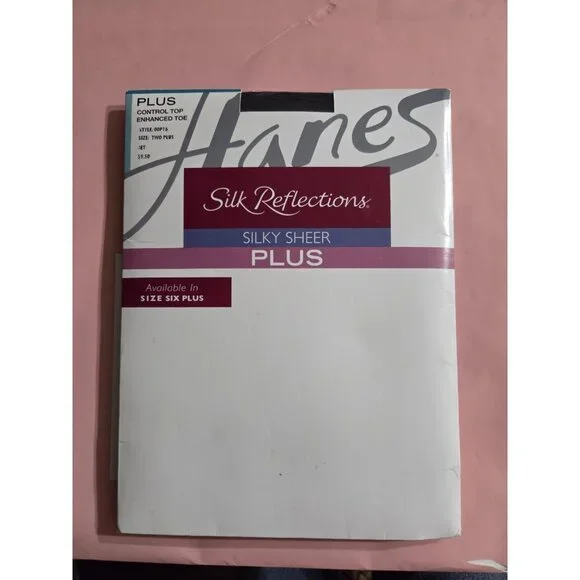 Hanes Control‎ Top Enhanced Toe Pantyhose Silk Reflections Jet Black Sz Two Plus
