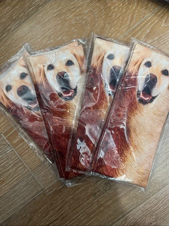 Dog Print Crew Socks - Golden Retriever Design in Cream & Brown (bundle of 4)