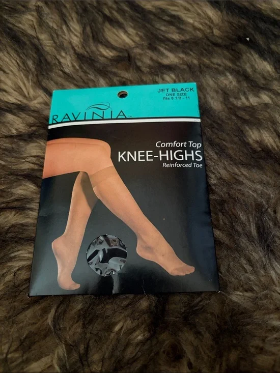 Ravinia Comfort Top Knee Highs Jet Black One Size 8.5-11 Womens Hosiery