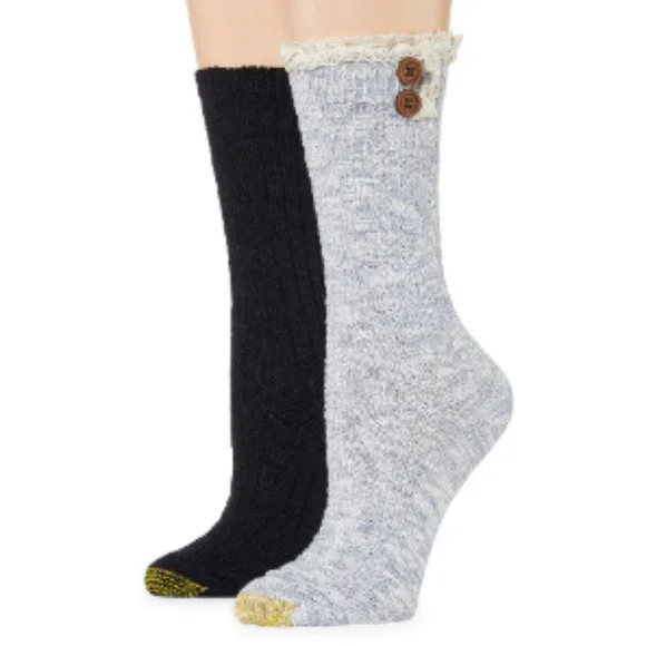 Gold Toe Cable Button Crew Boot Socks 2 Pair Shoe size 6-9 Women's New