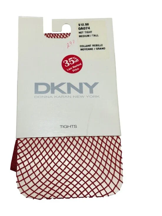 DKNY Red Fishnet Tights Medium Tall 88% Nylon 12% Spandex Vintage