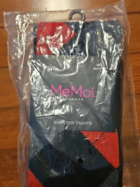 5FOR$30 MeMoi Sweater Tights in Black with Red Accent