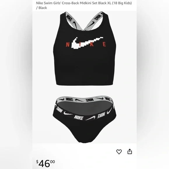 Nike Swim Girls' Cross-Back Midkini Set Black