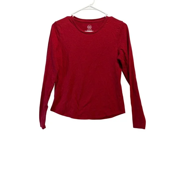 Wonder Nation Girls Red Long Sleeve Crew Neck Tee Shirt XL 14-16 Solid Basic