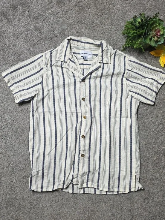 Distortion Boys Western Style Button Up Shirt Cream and Blue Size 8