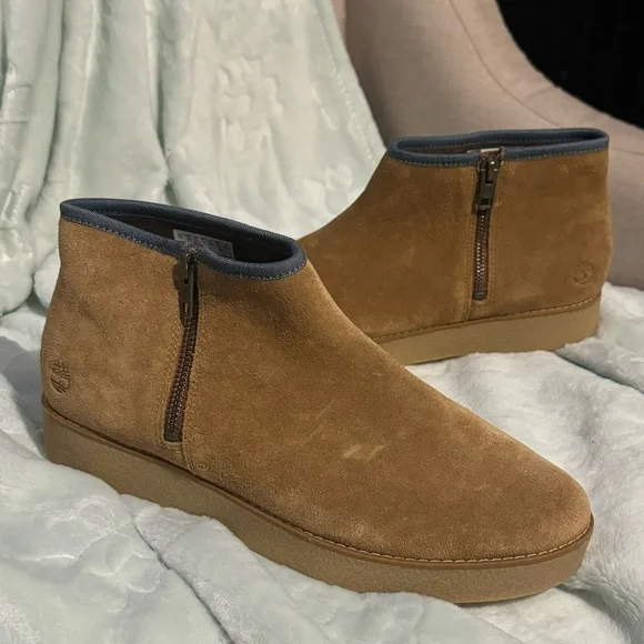 Timberland Paxton hill suede zip ankle booties tan 9.5 round toe