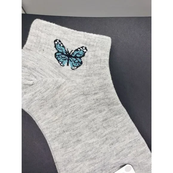 Gray and blue Butterfly ankle socks