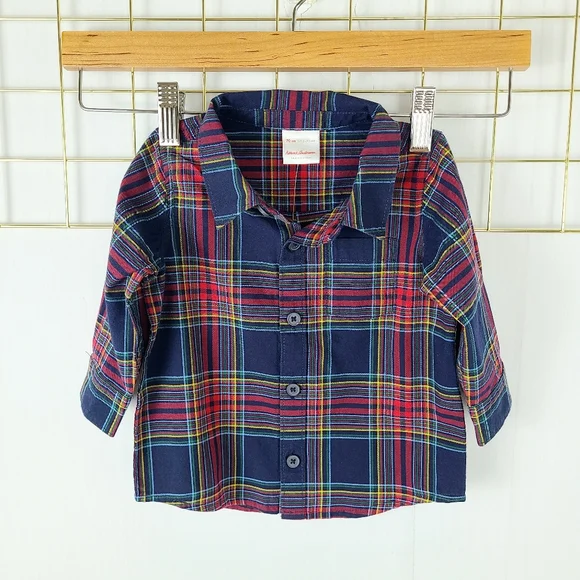NWT Hanna Andersson Blue Red Tartan Plaid Button-Down Shirt