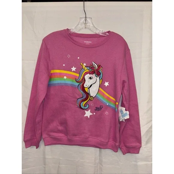 Nickelodeon Girls Jojo Siwa Pink Unicorn Rainbow Sweatshirt Size XL 14-16 NWT