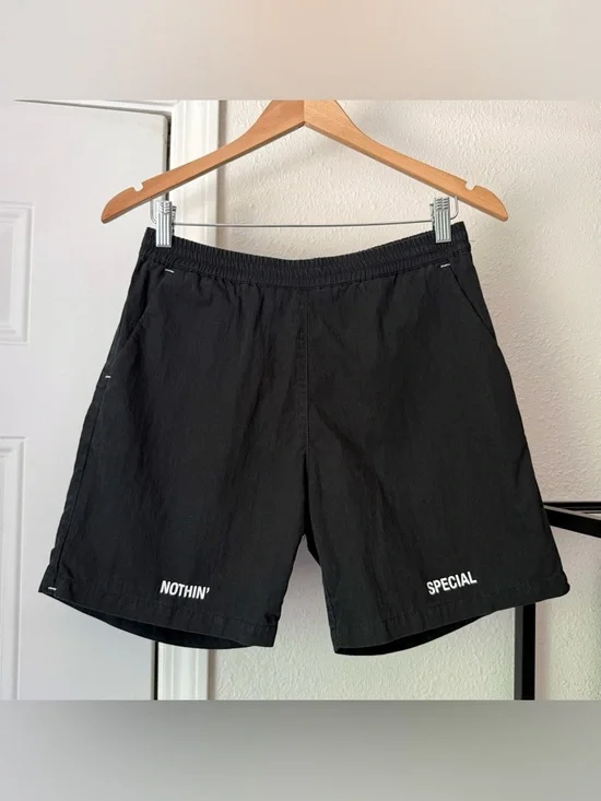 NOTHIN SPECIAL New York black men’s logo text font athletic pull on‎ shorts