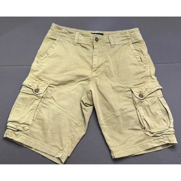 American Eagle Extreme Flex Cargo Shorts Mens 31 Tan Cotton Stretch Long Y2K