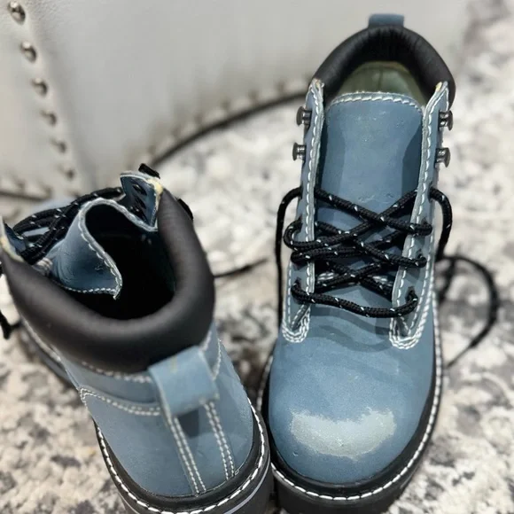 No Boundaries Blue Distressed Zip Stitch Accent Hiker Boots