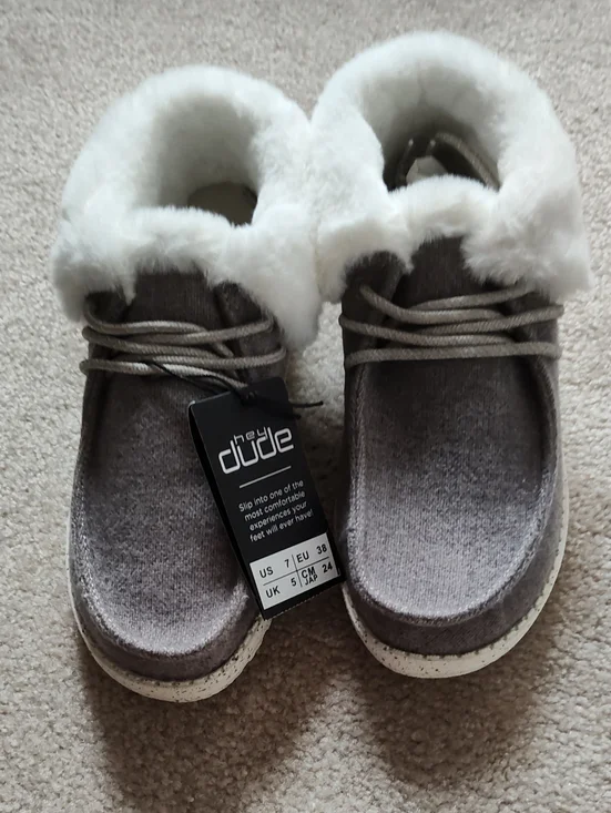 Hey Dude Gray Faux Fur Lined Slip-Ons