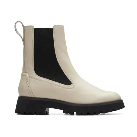 Clarks Stayso Rise Womens Ivory Leather Slip On Chelsea Boots Size: 8 NIB