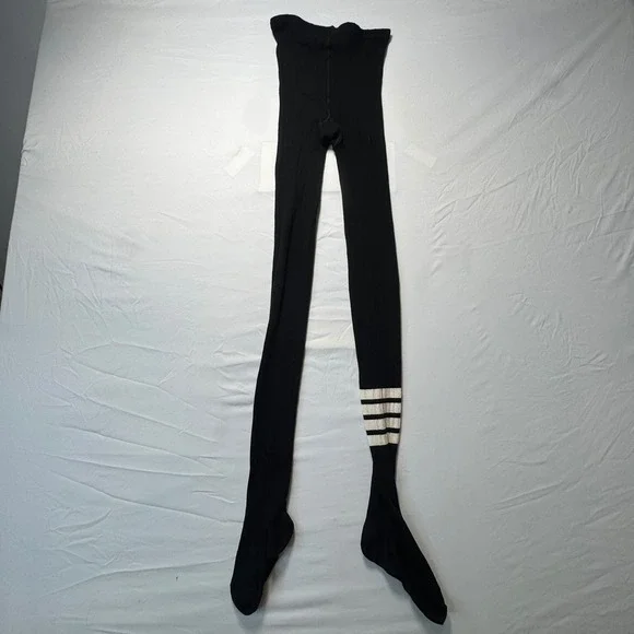 Thom Browne 4 Bar Ribbed Tights Black Thick Knit Stripe Tights Hosiery Womens