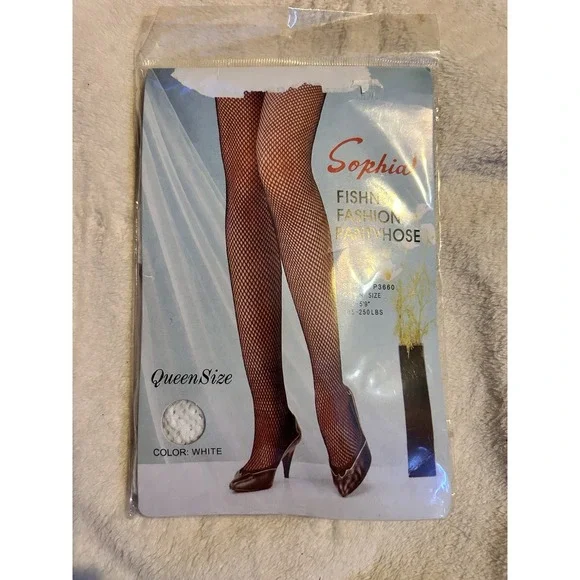 Sophia Fishnet Fashion Pantyhose Queen Size‎ White New