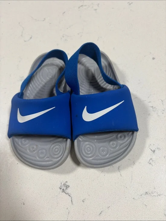 Nike Kids Royal Blue Slide Sandals with White Swoosh