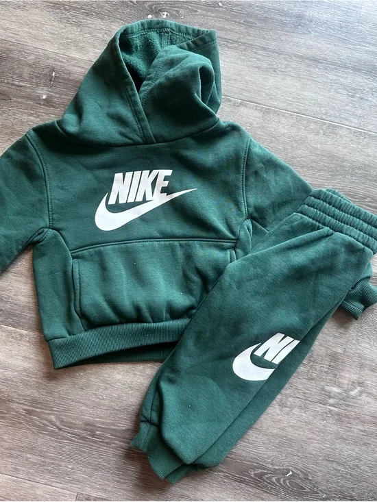 Nike Kids Dark Green Hoodie & Joggers Set with White Logo