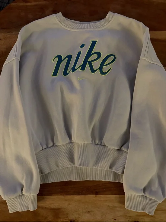 Nike Light Gray Sweatshirt with Green Script Logo
