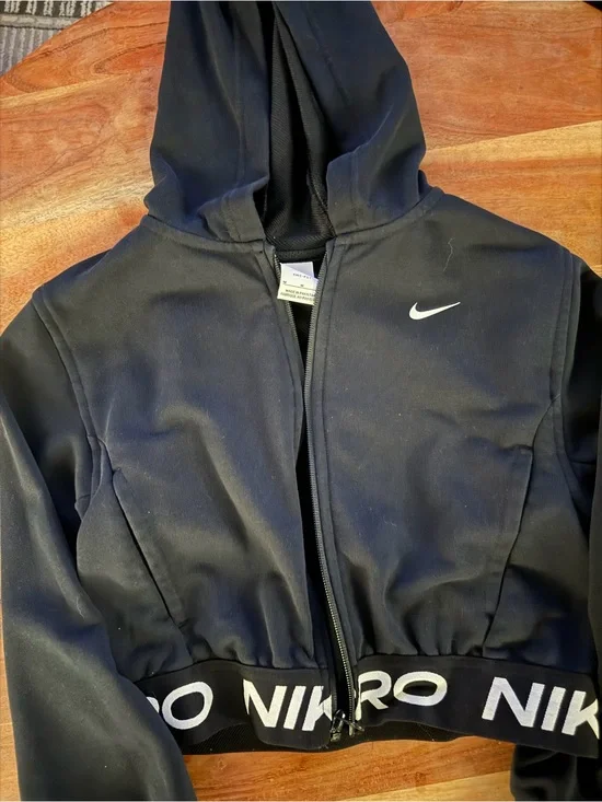 Nike Black Cropped Zip Hoodie with White Swoosh