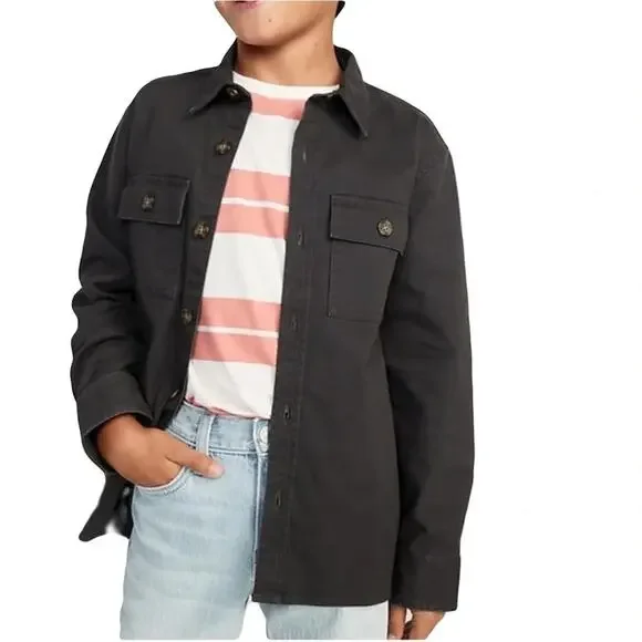 NWT Old Navy Long-Sleeve Utility Pocket Twill Shirt for Boys Size XS 5