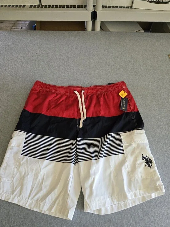 U.S. Polo Assn. - Red / White / Blue Lined Swim Suit Board Shorts - Men 3XL