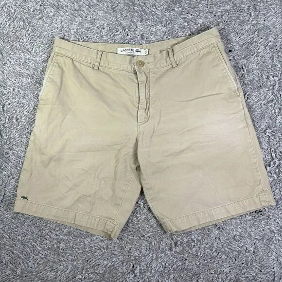 Lacoste Chino Shorts Mens 38 Classic Fit Beige Preppy Golf Designer Business VTG