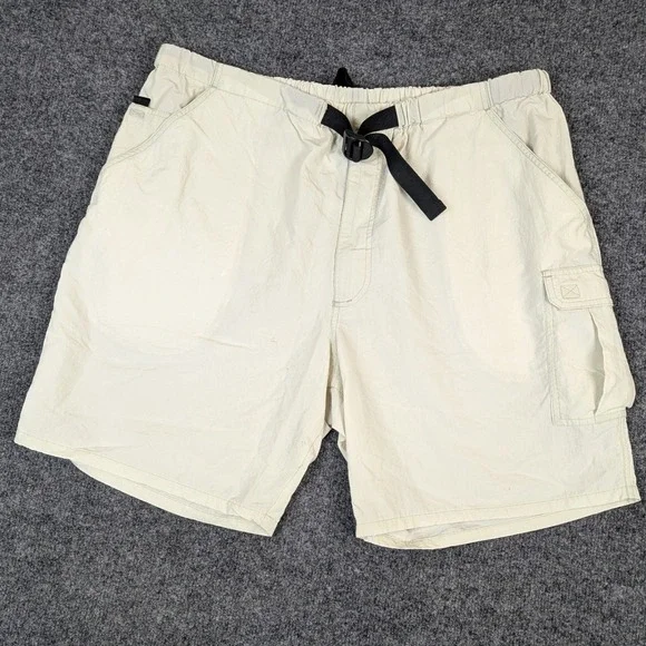 Vintage St Johns Bay Mens Beige Nylon Cargo Shorts Packable Belted Size Large
