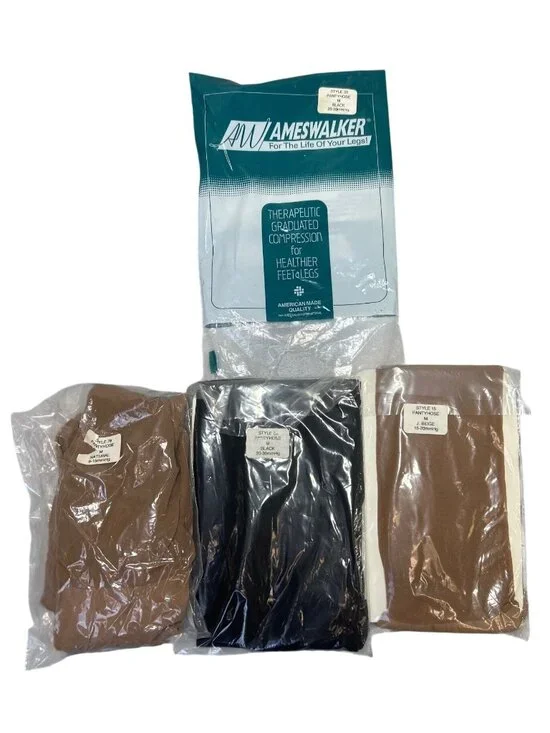 Lot of 3 Ames Walker Compression Pantyhose Sz M 8-30 mmHg Black Beige Natural