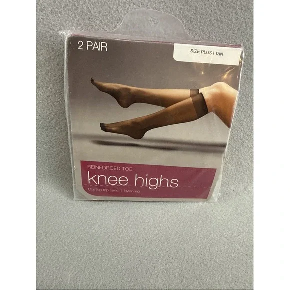 Knee Highs Size Plus/tan reinforced toe comfort top band Plus 2 pair  P25