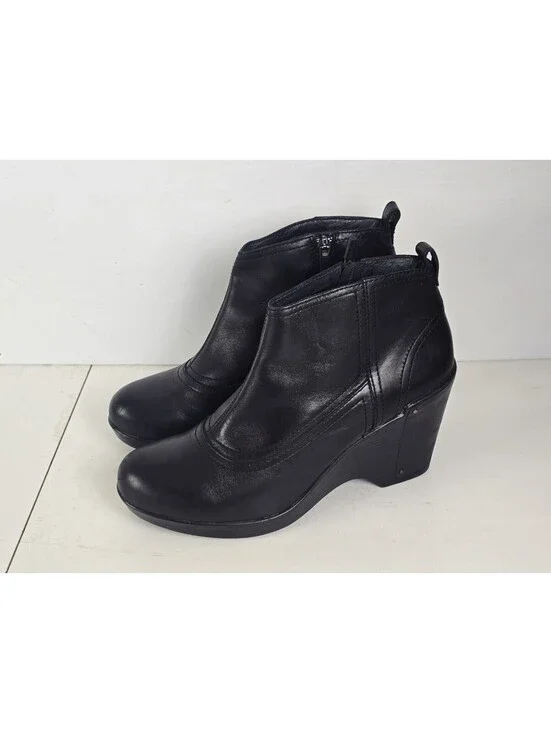 Dansko Leanna Boots Womens 41 Ankle Bootie Side Zip Wedge Heels Leather Black