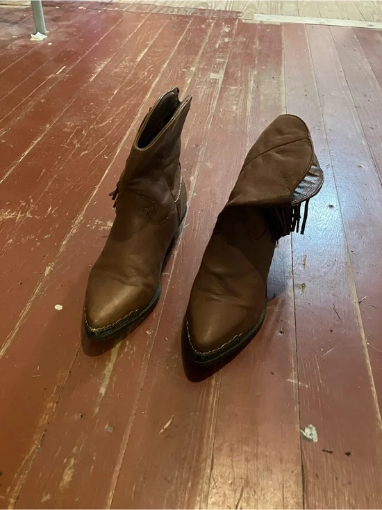Brown Leather Vintage Western Ankle Boots Zodiac