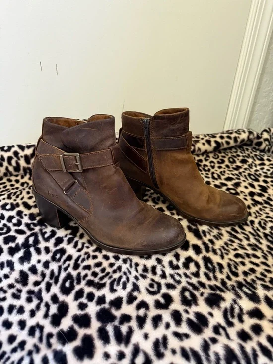 Women's Brown Leather Ankle Boots with Buckle Detail