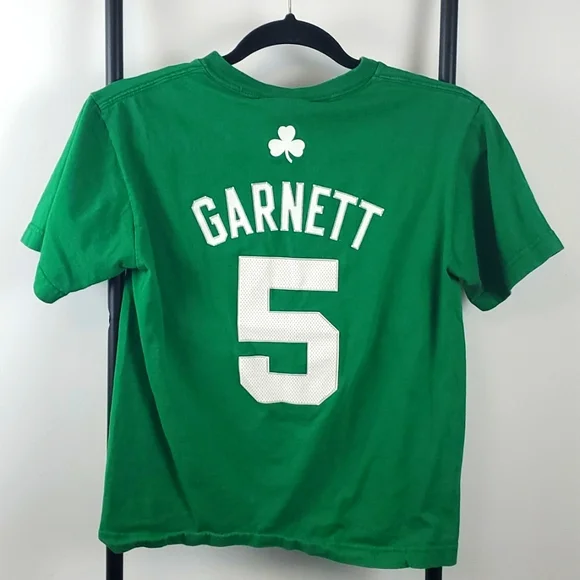 Adidas Boston Celtic Basketball T-Shirt Green  NBA #5 Garnett kids size  M