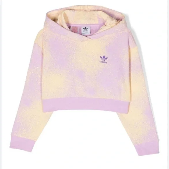 Adidas Graphic Print Cropped Hoodie Sweatshirt Girl Size S