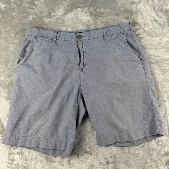 Tommy Hilfiger Mens 38 Custom Fit Houndstooth Chino Shorts Blue White Cotton