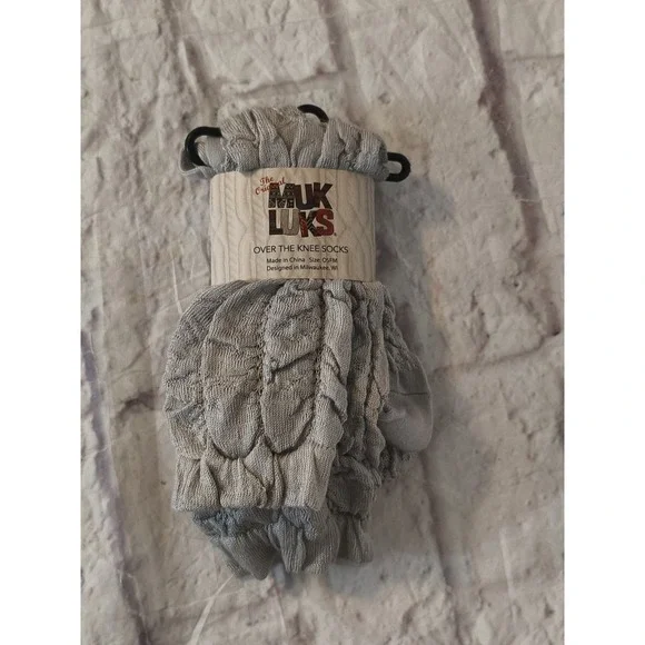 Women's Muk Luks Over‎ the Knee Socks ONE SIZE gray crinkle