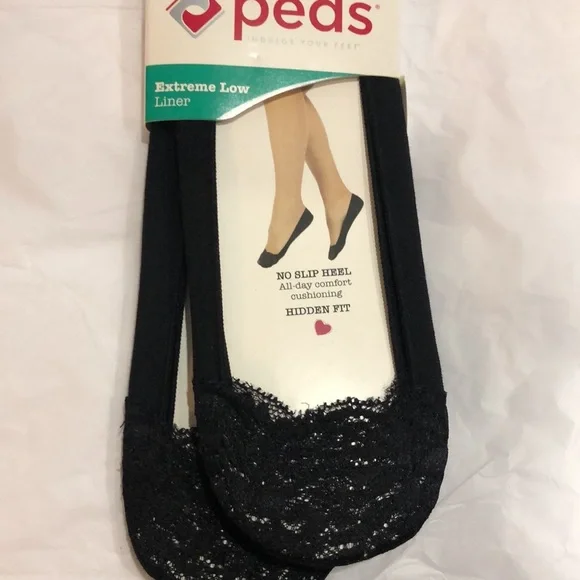 Peds extreme low liner‎ black no slip heel shoe liner 2pairs fits shoe size 5-10