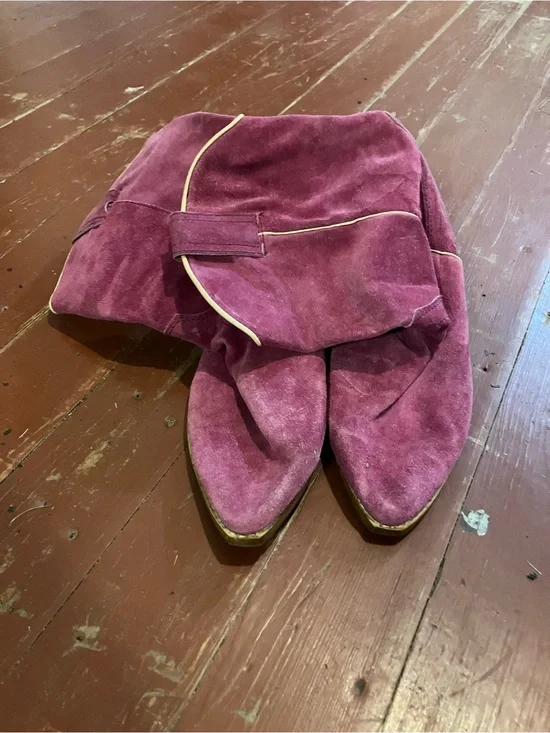 Suede Fold-Over Booties in Deep Magenta