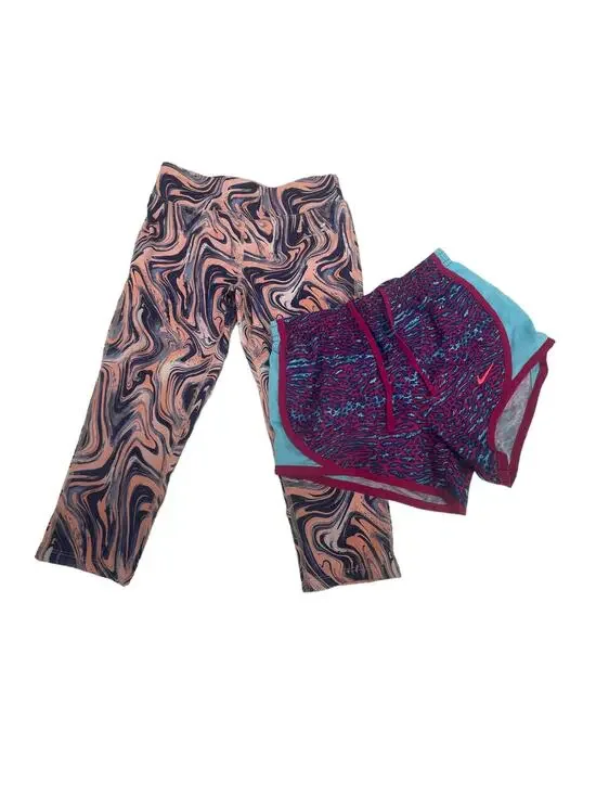 BCG Nike Girls Lot of 2 Printed Leggings & Athletic Shorts Youth Size Small